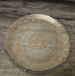 Vintage Lotus Quality 25th Anniversary Glass Crystal Platter Decorative 12”